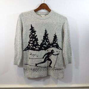 J Crew Sweater Womens XS Gray Apres Alpine Skier Merino Wool Black 3/4 Sleeves